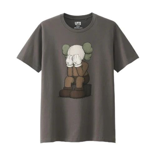 image of Kaws X Uniqlo Passing Through T-Shirt Dark Grey in Black, Men's (Size Small)