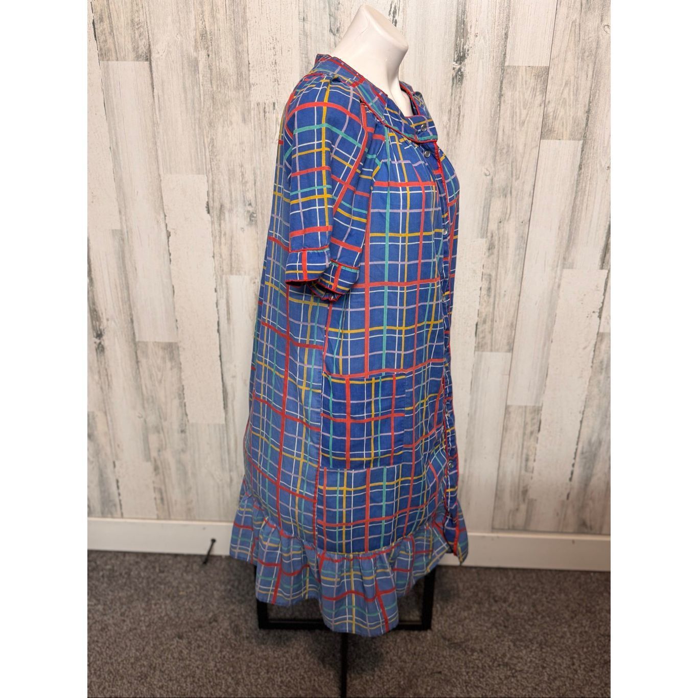 Other Vintage Spotlight Blue Plaid Button Down Ruffle Hem Dress – Size XL / US 12-14 / IT 48-50 - 7 Thumbnail