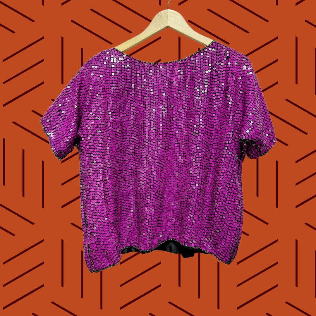 Pinko VINTAGE Pure Silk Sequin Beaded Floral Top Pink Gold Made in India Size M Ladies Top Size M / US 6-8 / IT 42-44 - 1 Thumbnail