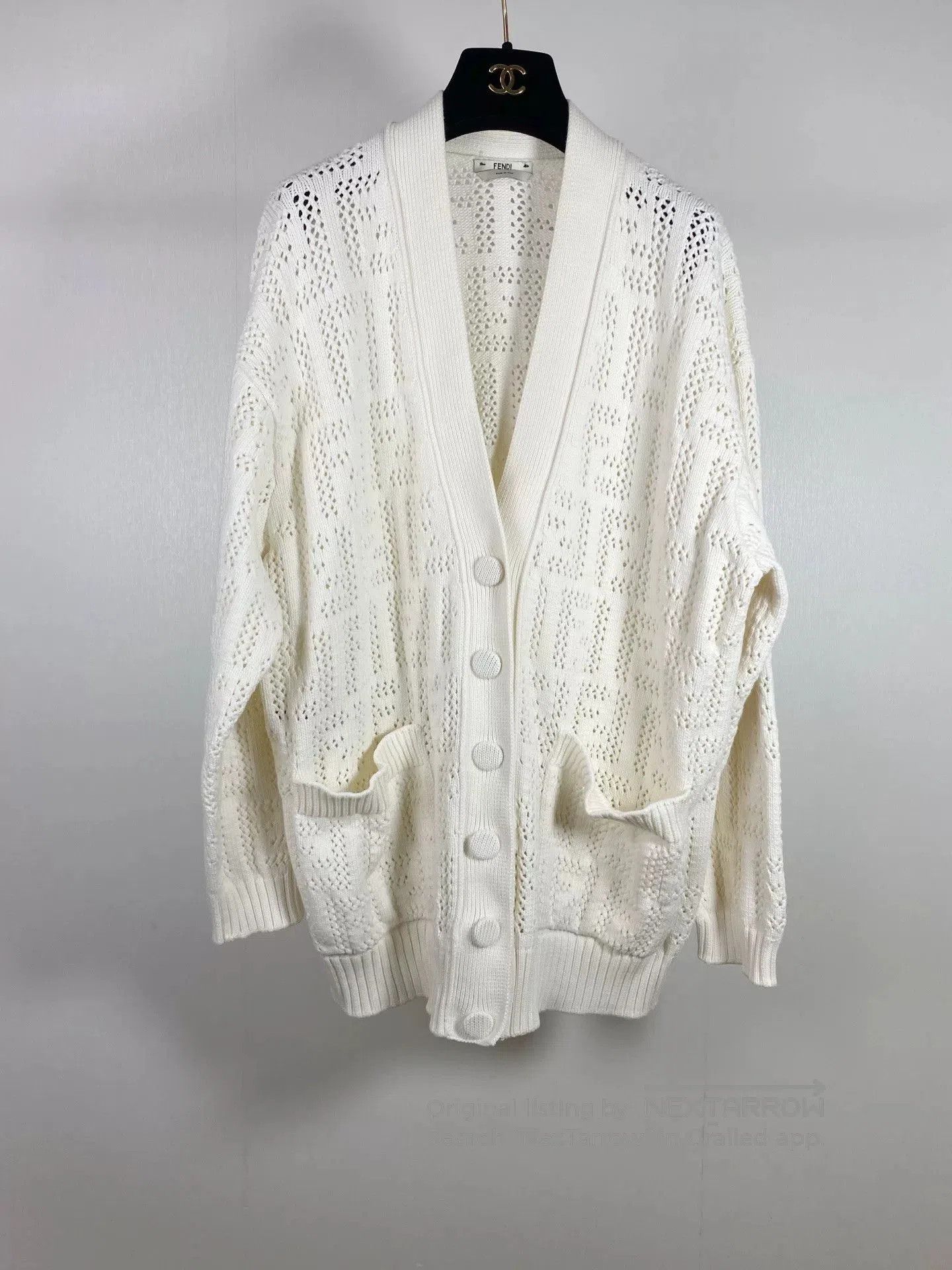 Fendi Fendi Perforated Logo Cardigan. Size US XL / EU 56 / 4 - 1 Thumbnail