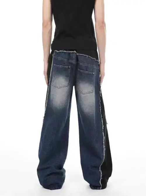 Jean Wide-leg irregular jeans with retro patchwork design Size US 32 / EU 48 - 4 Thumbnail