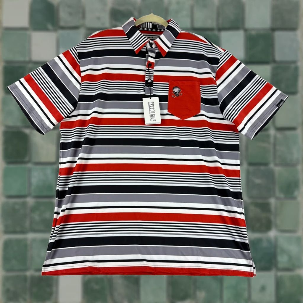 Vintage Tattoo Golf Mens XL Polo Shirt Red Black Stripe ProCool Performance Golf Shirt Size US XL / EU 56 / 4 - 1 Thumbnail