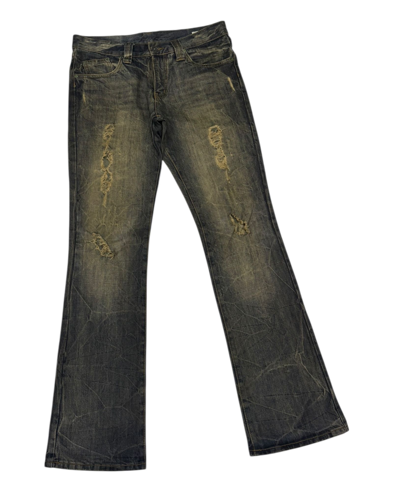 14th Addiction × KMRii × semanticdesign SEMANTIC DESIGN RUSTY MUD WASH FLARE JEAN DISTRESSED DENIM Size US 33 - 3 Thumbnail
