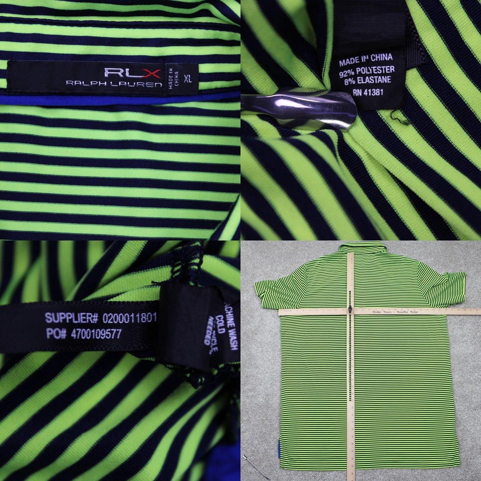 RLX Ralph Lauren RLX Ralph Lauren Polo Shirt Mens XL Green/Black Short Sleeve Polyester Blend Stretch Polo Shirt Size US XL / EU 56 / 4 - 8 Thumbnail