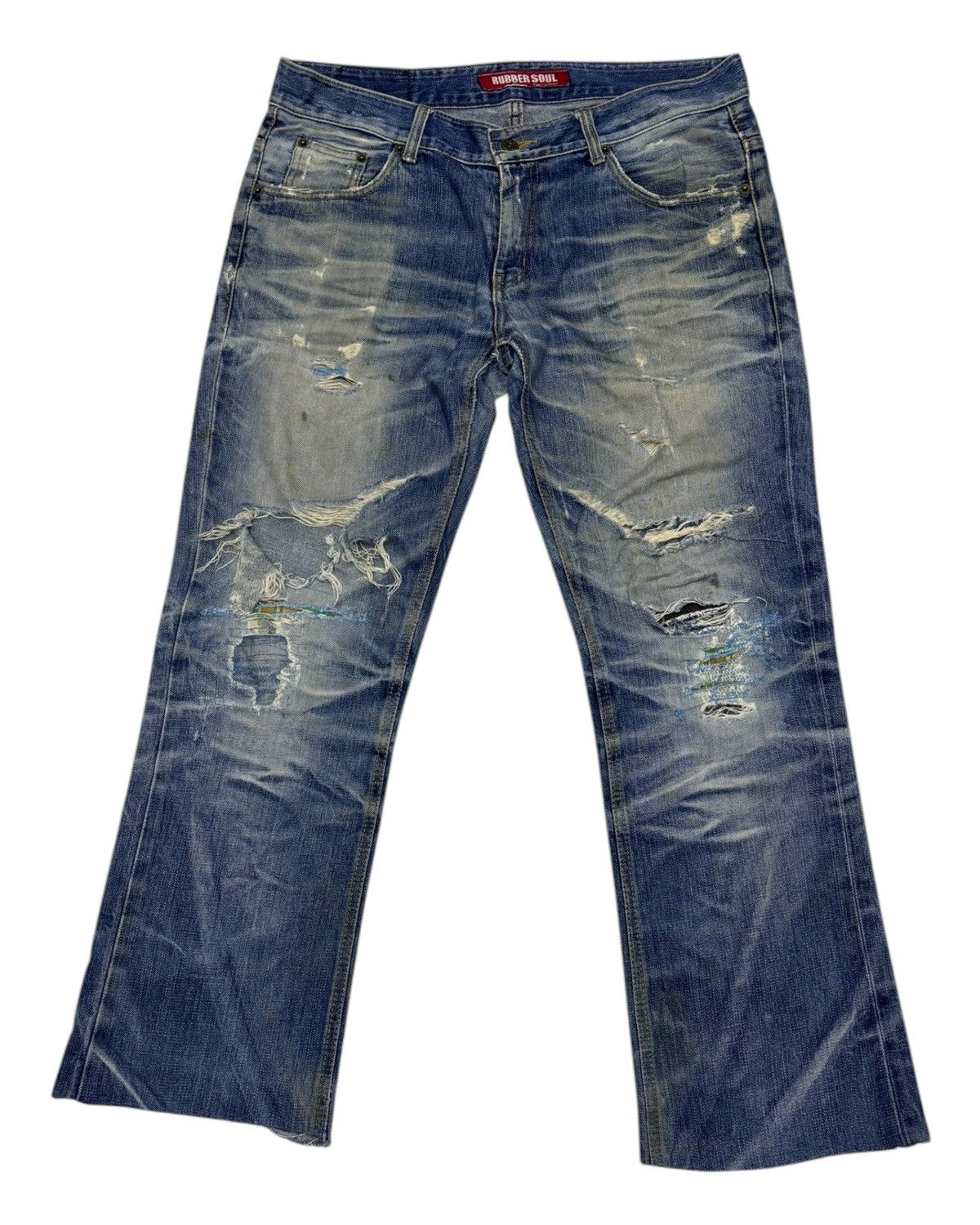 Japanese Brand × Jean × Vintage Vintage Rubber Soul Thrashed Rips Distressed Denim Jeans Size US 36 / EU 52 - 7 Thumbnail