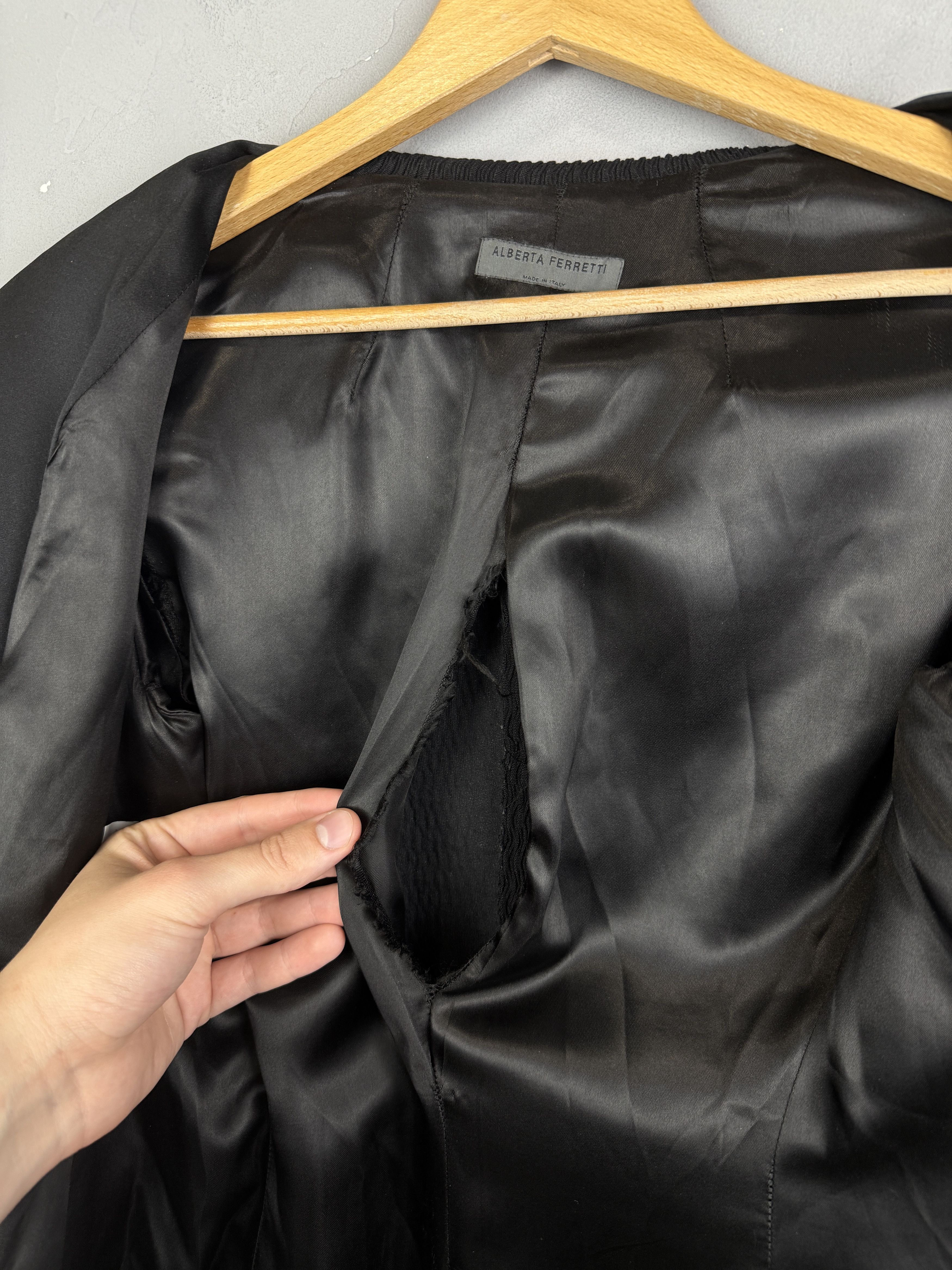 Designer Alberta Ferretti Wool Coat Italy Black Long Trench Jacket Size M / US 6-8 / IT 42-44 - 19 Thumbnail