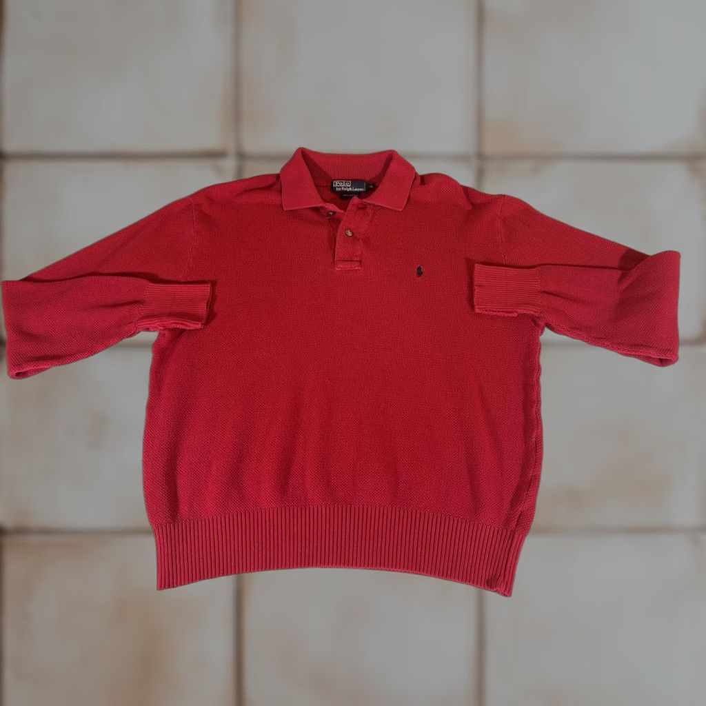 Polo Ralph Lauren Polo Ralph Lauren Sweater Mens XL Red Knit Collared Pullover Cotton Preppy Size US XL / EU 56 / 4 - 1 Thumbnail