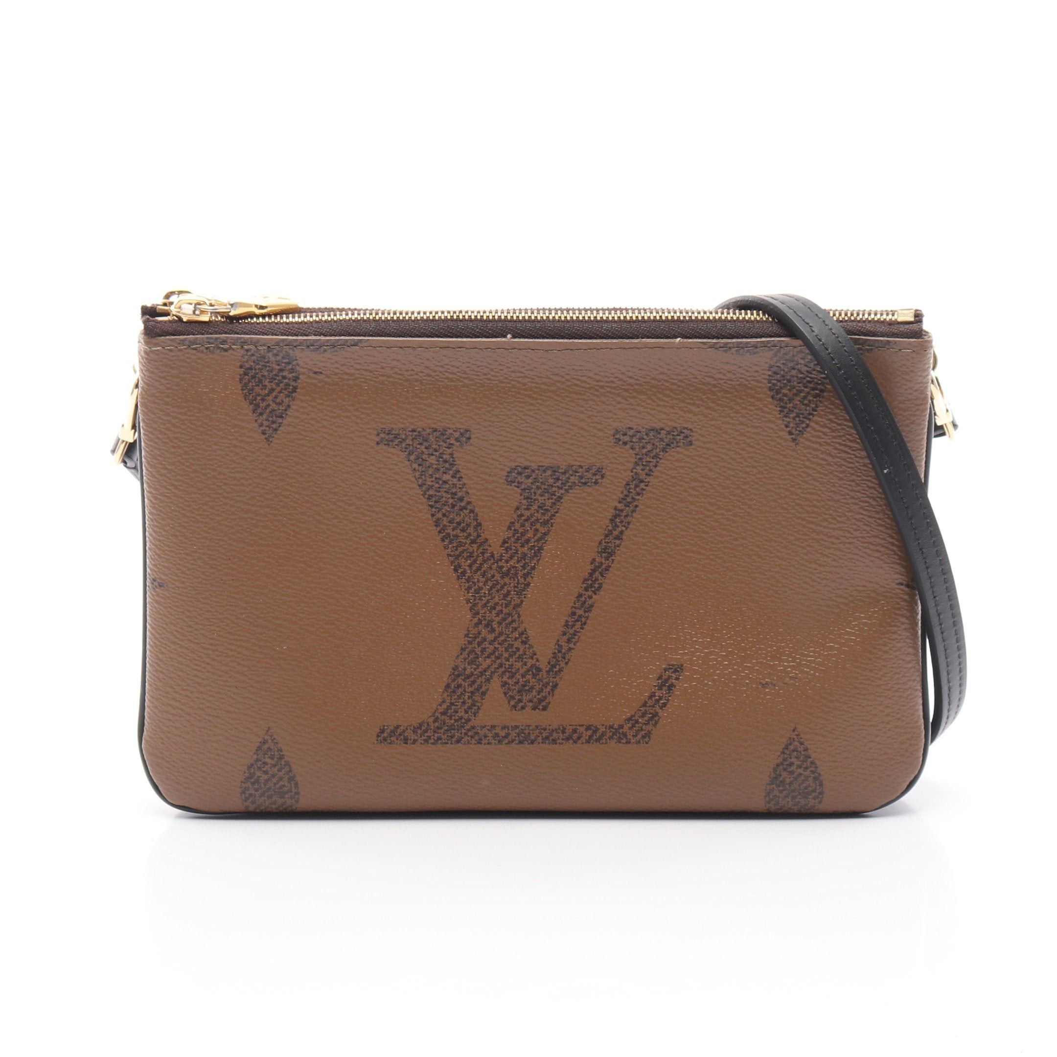 Louis Vuitton Pochette Double Zip Monogram Giant Reverse Shoulder Bag Leather Brown Beige