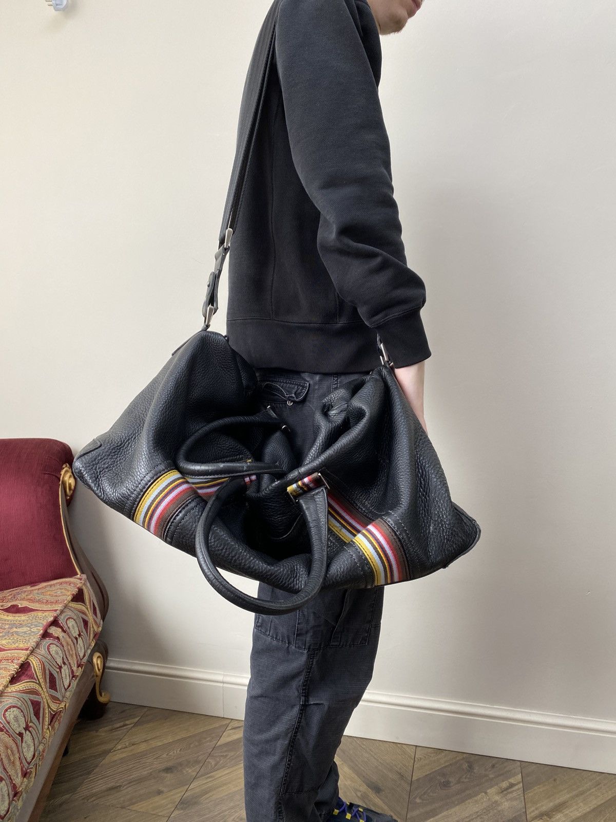 Paul Smith × Vintage Vintage Paul Smith Mainline Mens Black Cityweb Leather Bag Size ONE SIZE - 19 Thumbnail