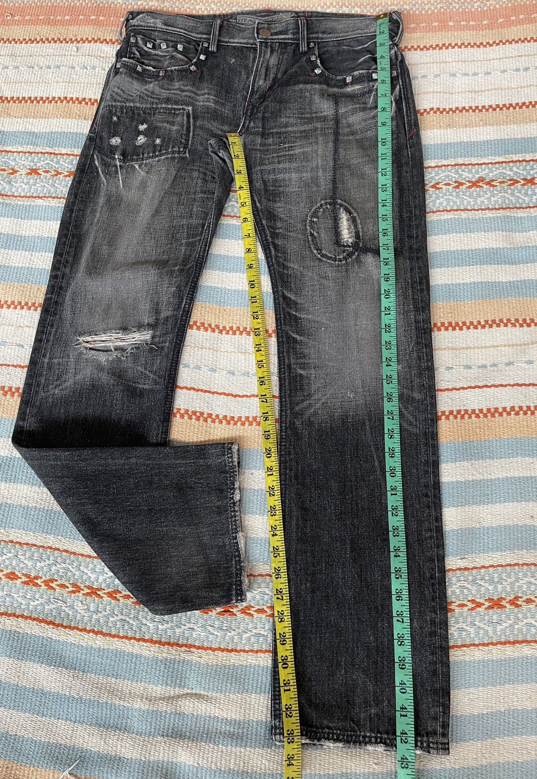 Cout de la Liberte Vintage🔥LIBERTO🔥Distressed Patchwork Denim Size US 36 / EU 52 - 6 Thumbnail