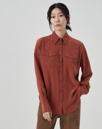 Brunello Cucinelli o1la1rc1a0325 Shirt With Pockets in Terracotta Size L / US 10 / IT 46 - 1 Thumbnail