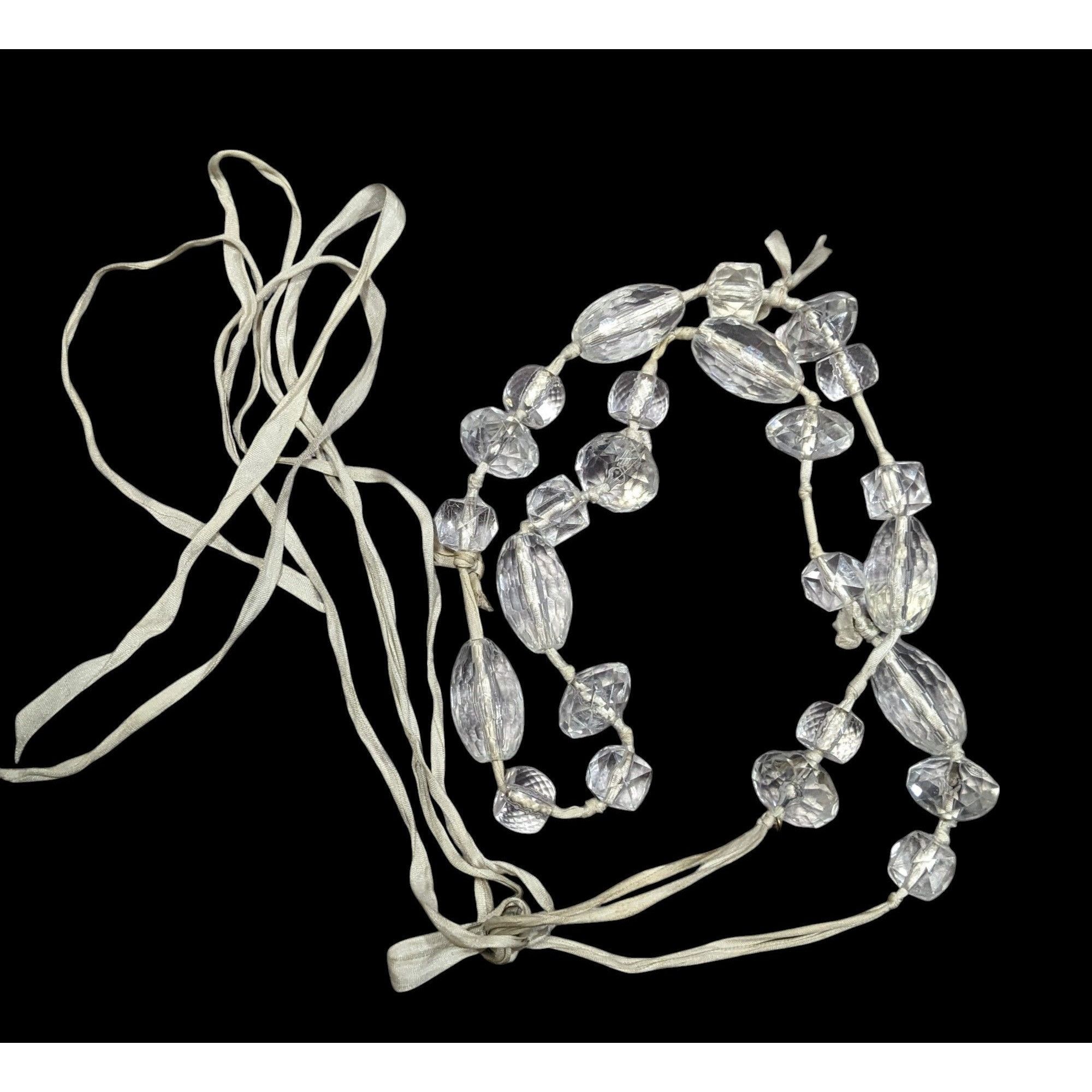 J.Crew J.Crew Chunky Clear Beaded Grey Ribbon Station Necklace Size ONE SIZE - 1 Thumbnail