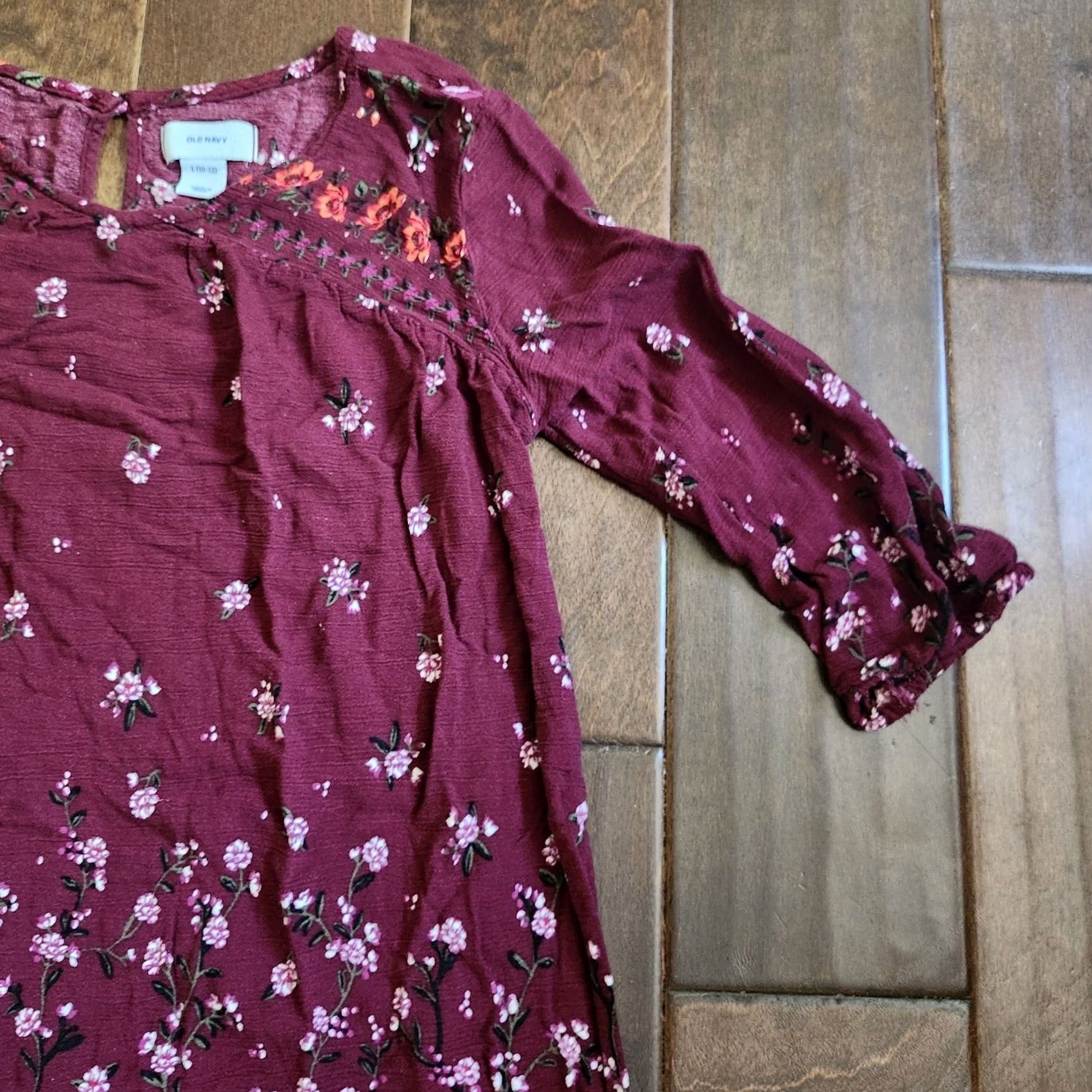 Old Navy Old Navy Dress Womens Junior Burgundy Floral 3/4 Sleeve Long L Red Pattern Floral Casual Travel Summer Spring Fall Womens Size L / US 10 / IT 46 - 5 Thumbnail