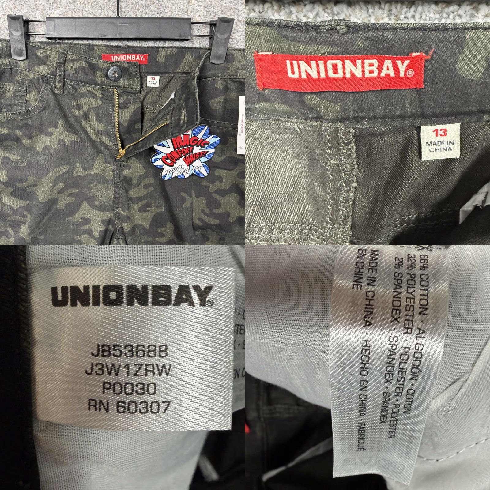 Vintage Unionbay Jeans Juniors 13 Green Camouflage Skinny Denim 32in Waist 28in Inseam Girls Size 34" / US 12 / IT 48 - 9 Thumbnail