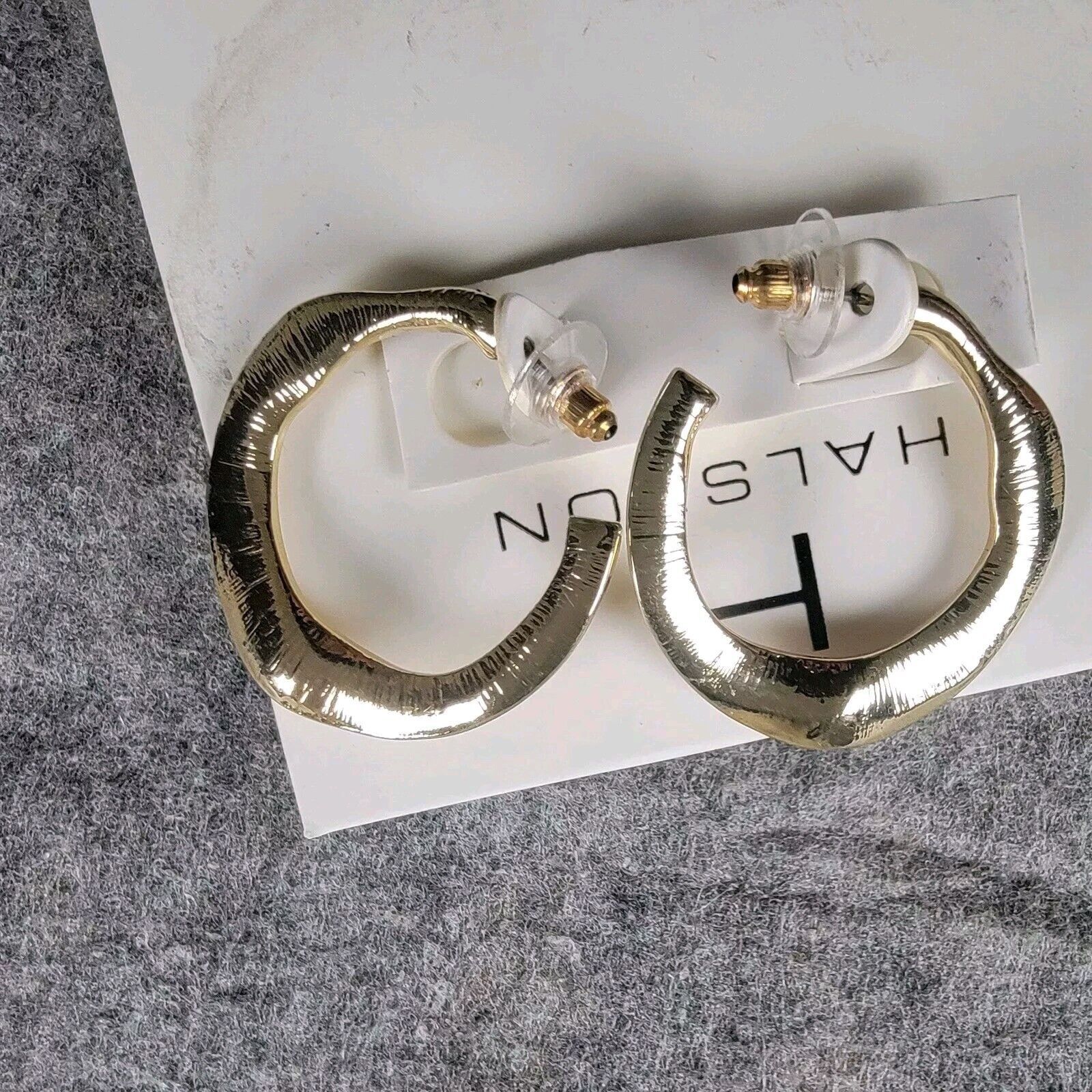 Halston H Halston Golden Hoop Earrings With White Crystals Size ONE SIZE - 4 Thumbnail