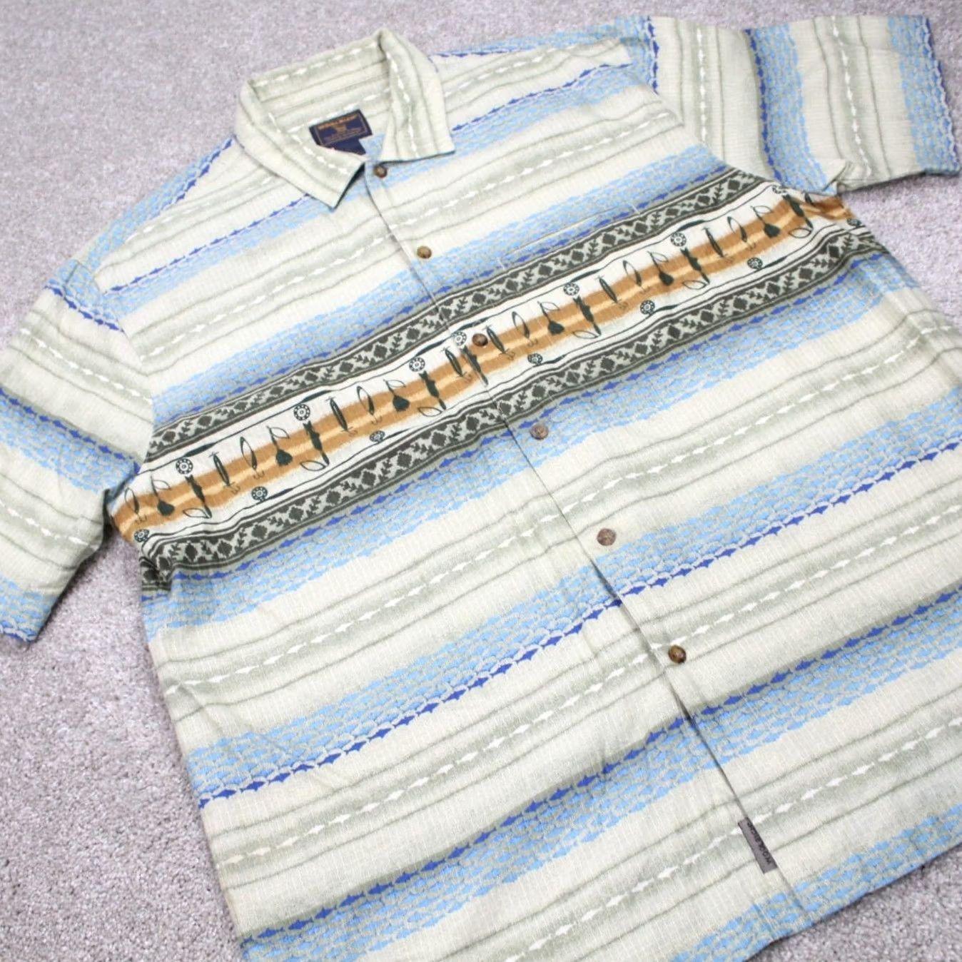 Vintage Woolrich Shirt Mens XL Blue/Green w/ Fishing Lure AOP Cotton S/S Button Up Size US XL / EU 56 / 4 - 5 Thumbnail