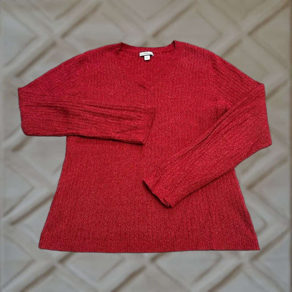 Croft & Barrow Croft & Barrow Pullover Sweater Women Large Red V-Neck Nylon Knit Casual Classic Size L / US 10 / IT 46 - 1 Thumbnail