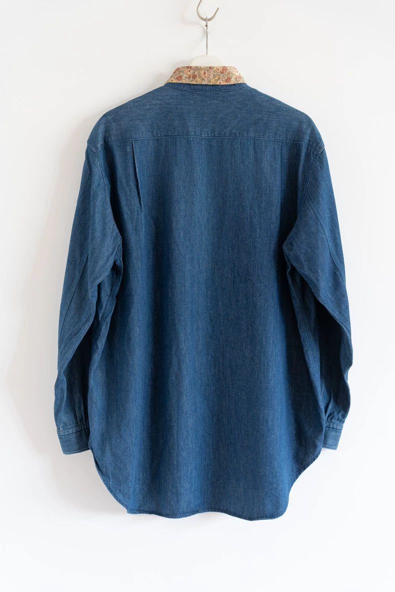 Yohji Yamamoto Yohji Yamamoto size os 90s Floral Neck Denim Shirt Size US M / EU 48-50 / 2 - 2 Thumbnail