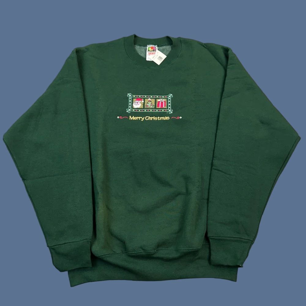 Fruit Of The Loom VINTAGE Fruit of the Loom Sweatshirt Women’s Large Green Santa Embroidered NWT Christmas Size L / US 10 / IT 46 - 1 Thumbnail