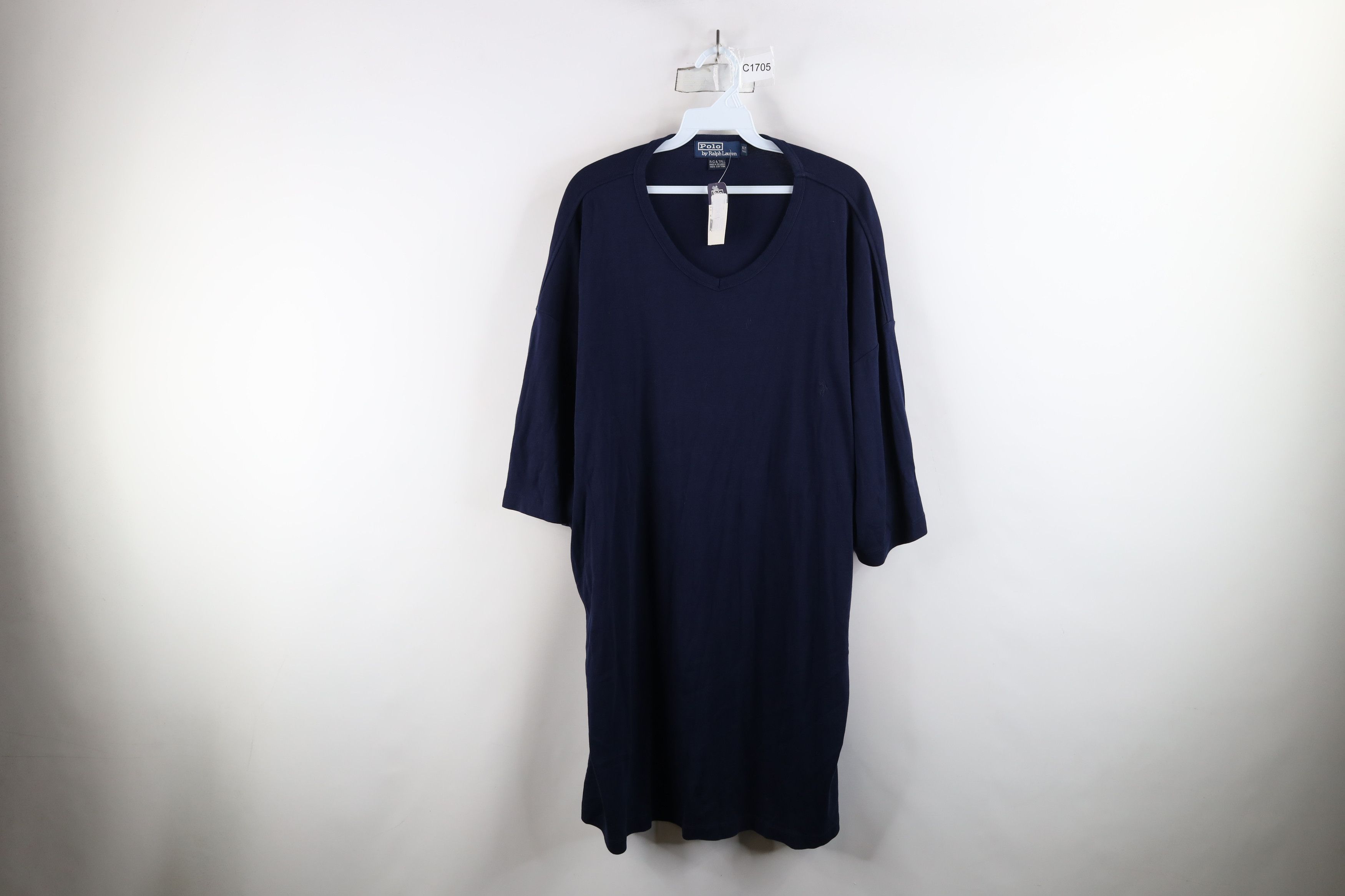 Ralph Lauren × Vintage Deadstock Vintage 90s Ralph Lauren V-Neck T-Shirt Navy Blue Size US XL / EU 56 / 4 - 1 Thumbnail