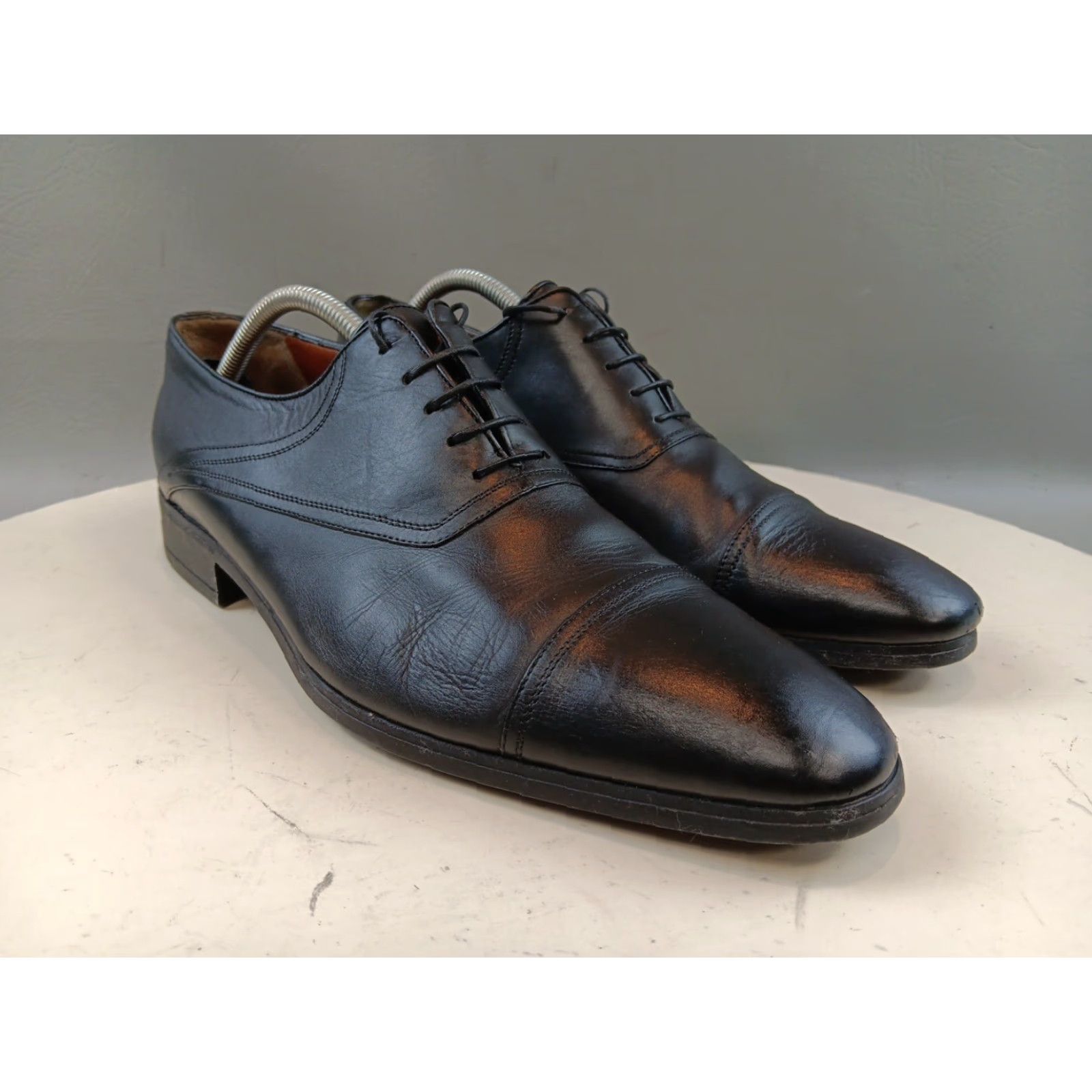 Vintage VINTAGE A Testoni Men Dress Oxford Shoes 10.5 Black Leather Cap Toe Italy GUC Size ONE SIZE - 2 Thumbnail