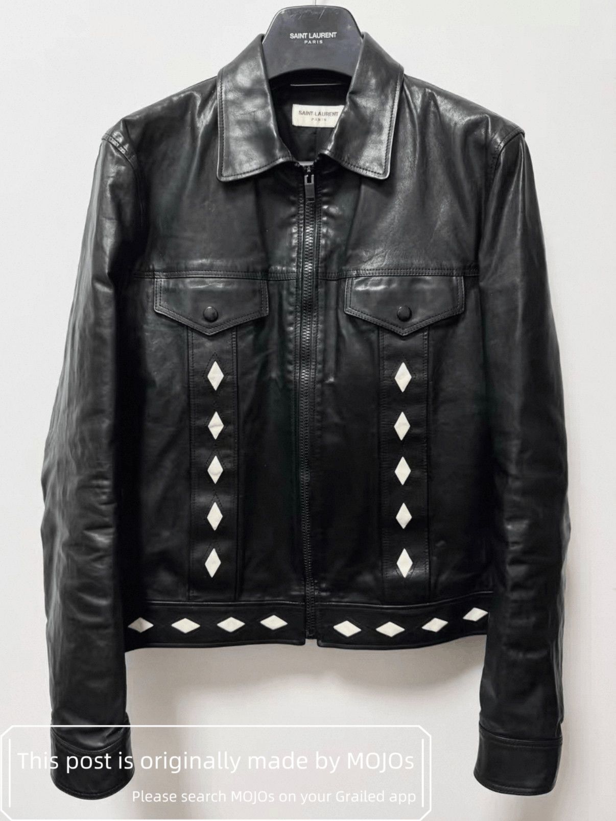 Sz 50 Saint Laurent Paris 15SS Pattern Leather Jacket mojos5