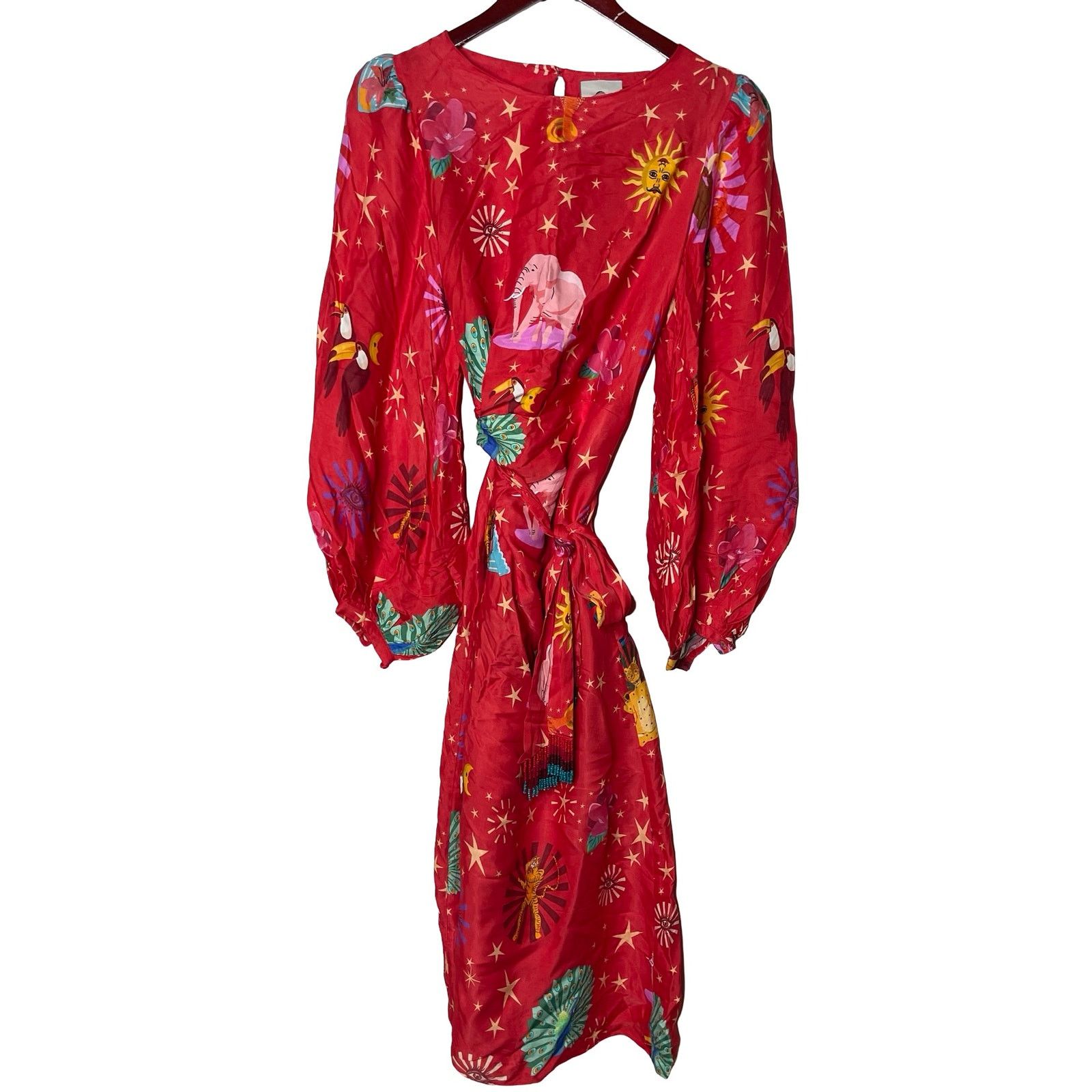 Farm Rio Farm Rio Lotus Star Front Twisted Midi Red Dress sz S Size S / US 4 / IT 40 - 2 Thumbnail