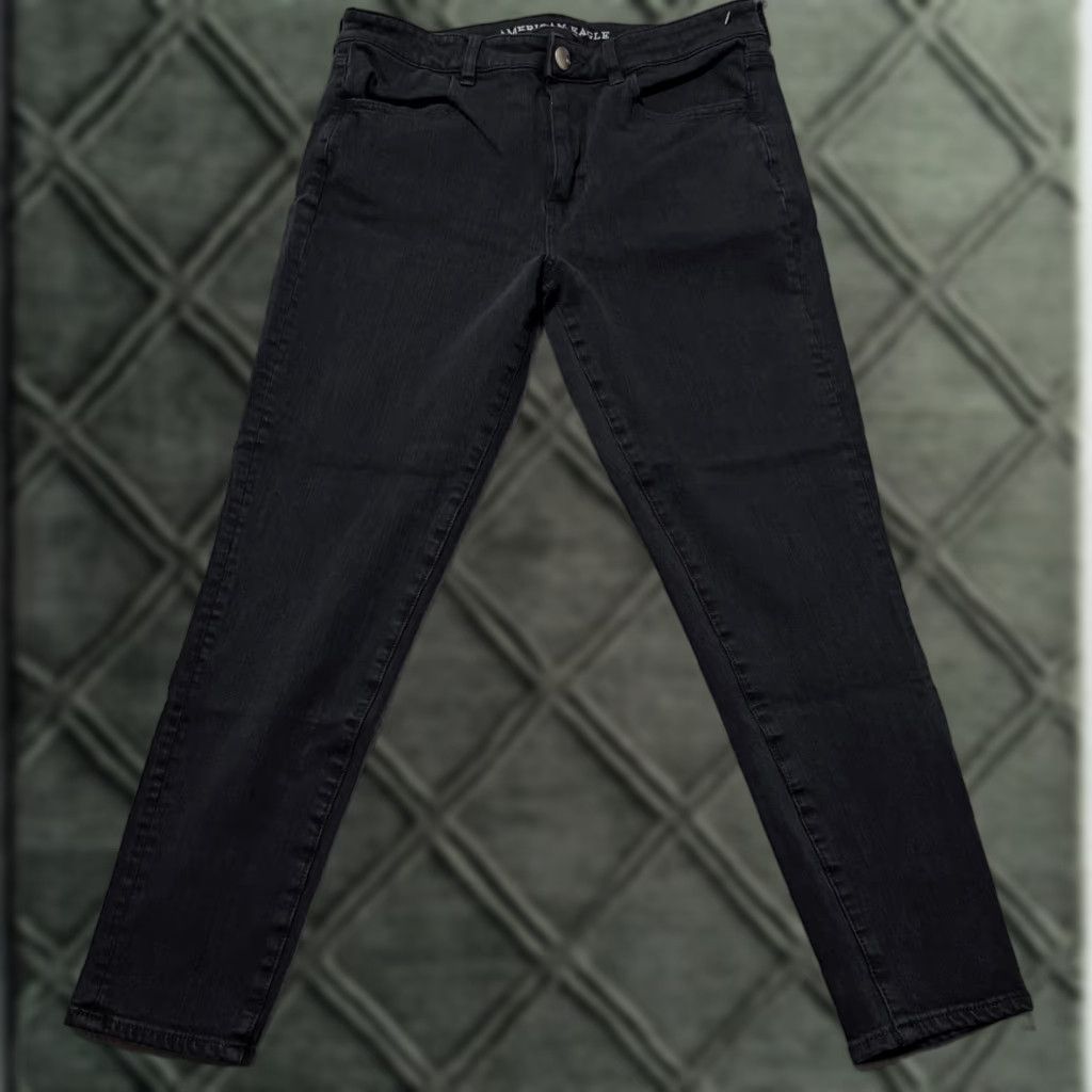 American Eagle Outfitters American Eagle Hi-Rise Jegging Jeans Women's Black Denim Super Stretch - 12 Size 34" / US 12 / IT 48 - 1 Thumbnail