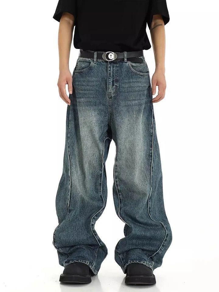 Baggy Embroidered Wide Leg Denim Jeans