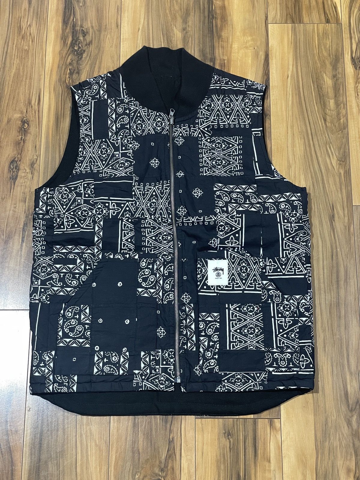 image of Stussy Reversible Vest Black Paisley, Men's (Size Medium)