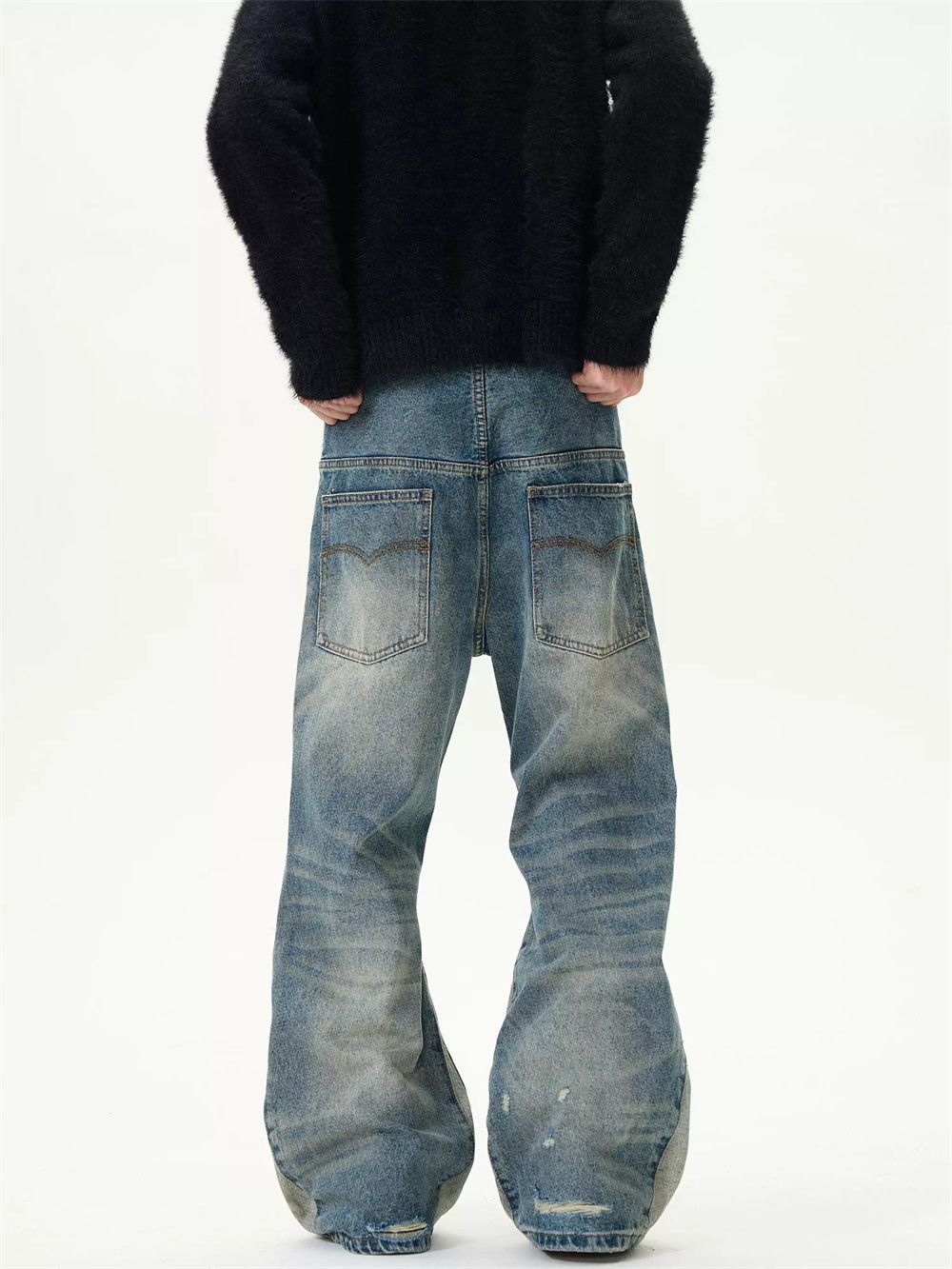 Jean × Vintage Ripped Spliced Jeans Distressed Retro Loose Size US 30 / EU 46 - 2 Thumbnail