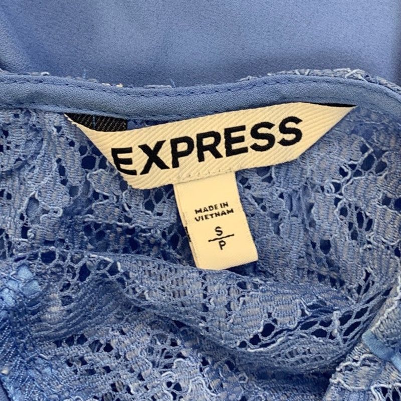 Express Express Women Small Lace Detail Blue Short Sleeve Top Blouse Size S / US 4 / IT 40 - 5 Thumbnail