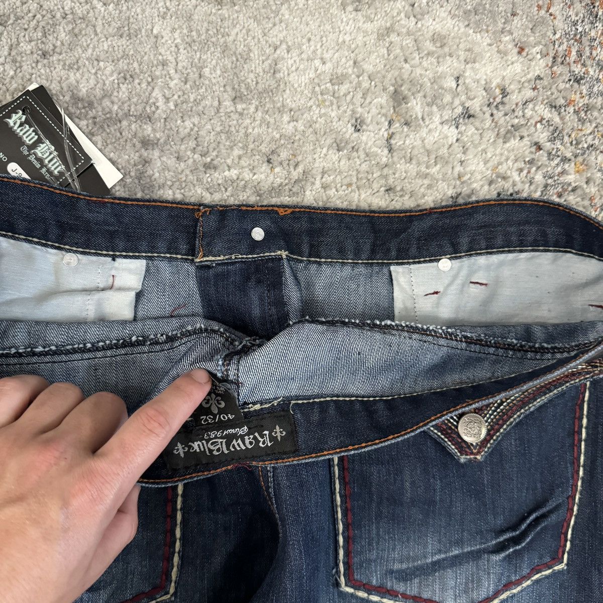 JNCO × Japanese Brand × Vintage Crazy Vintage y2k Raw blue baggy wide leg embroidered jeans Size US 40 / EU 56 - 4 Thumbnail