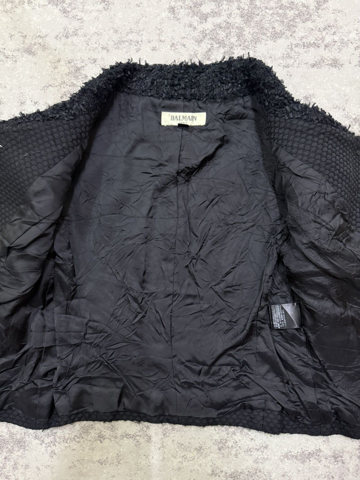 Balmain BALMAIN BLACK TEXTURED JACKET FUR COLLAR THREE QUARTER SLEVE Size XS / US 0-2 / IT 36-38 - 7 Thumbnail
