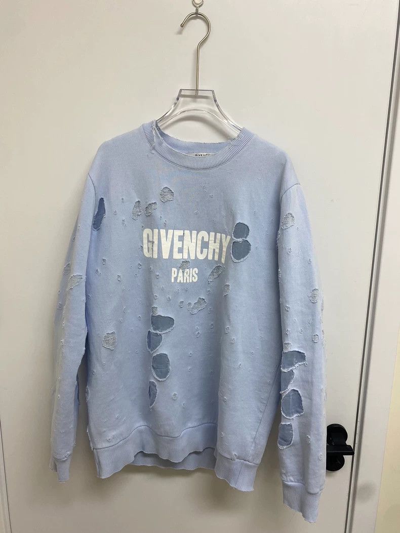 Givenchy Almost New Ripped Hazy Blue Hoodie