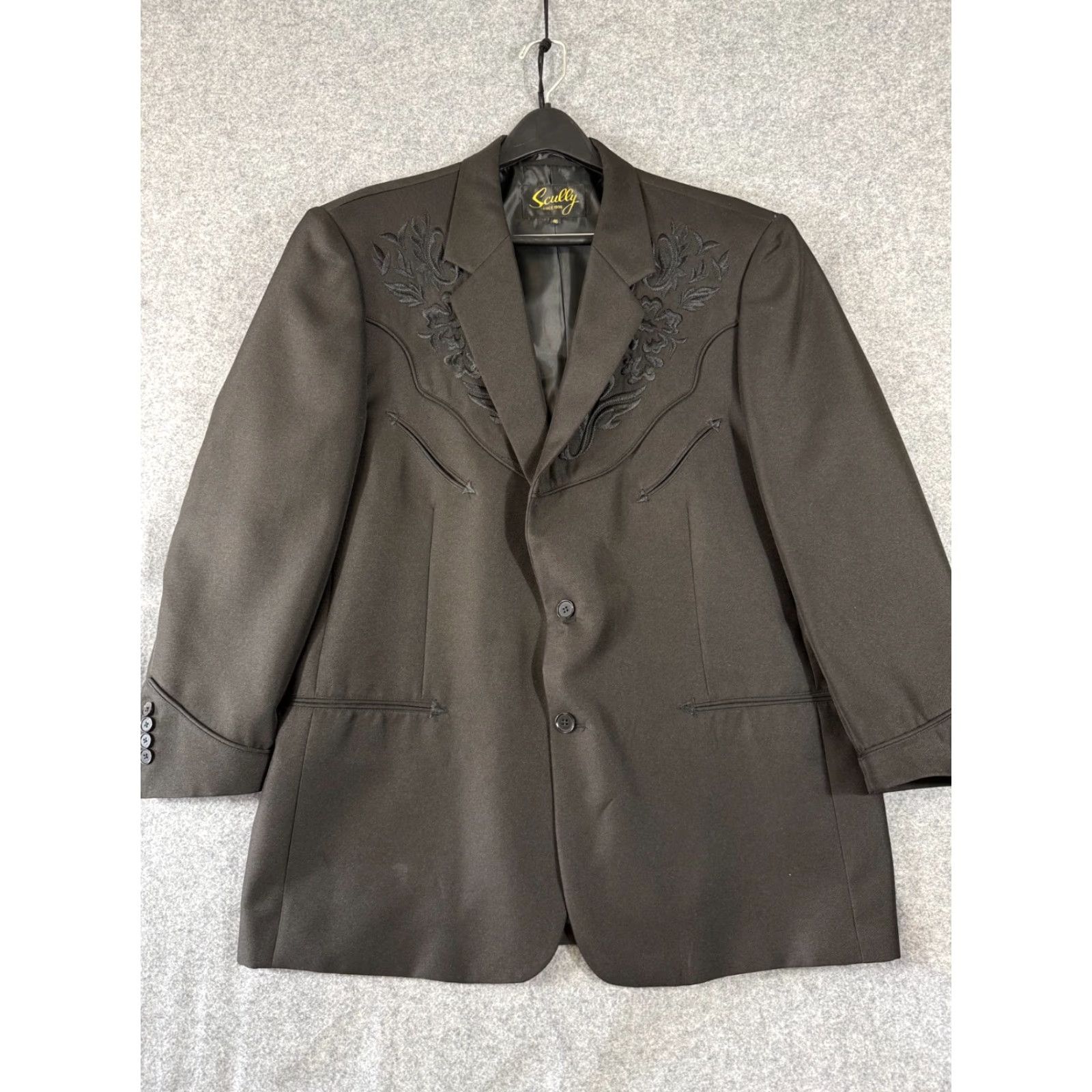 Scully VINTAGE Scully Western Blazer Jacket Mens 46S Black Embroidered Notch Lapel Cowboy Size 46R - 3 Thumbnail