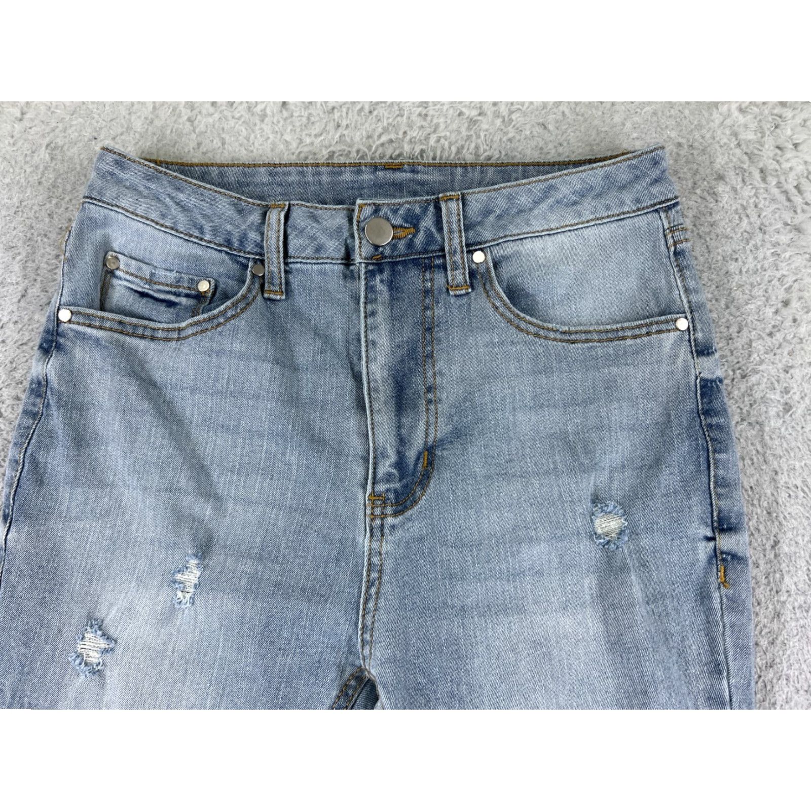 Vintage No Boundaries Jeans Flared Denim Females 29x25 Blue Distressed 3 5-Pocket Regular Cotton Blend High Rise Cowboy Southwestern Designer Vintage No Size 26" / US 2 / IT 38 - 4 Thumbnail
