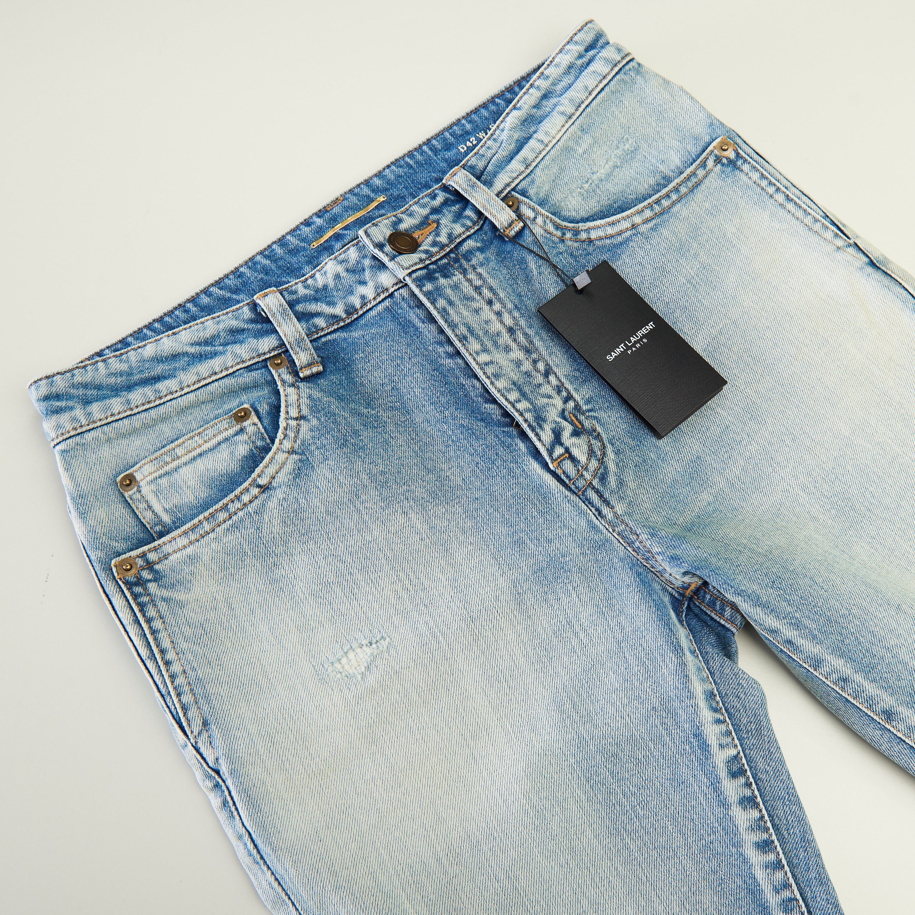 Saint Laurent Paris Skinny Mid-Waist Jeans In Santa Monica Blue Denim Size 29" - 9 Thumbnail