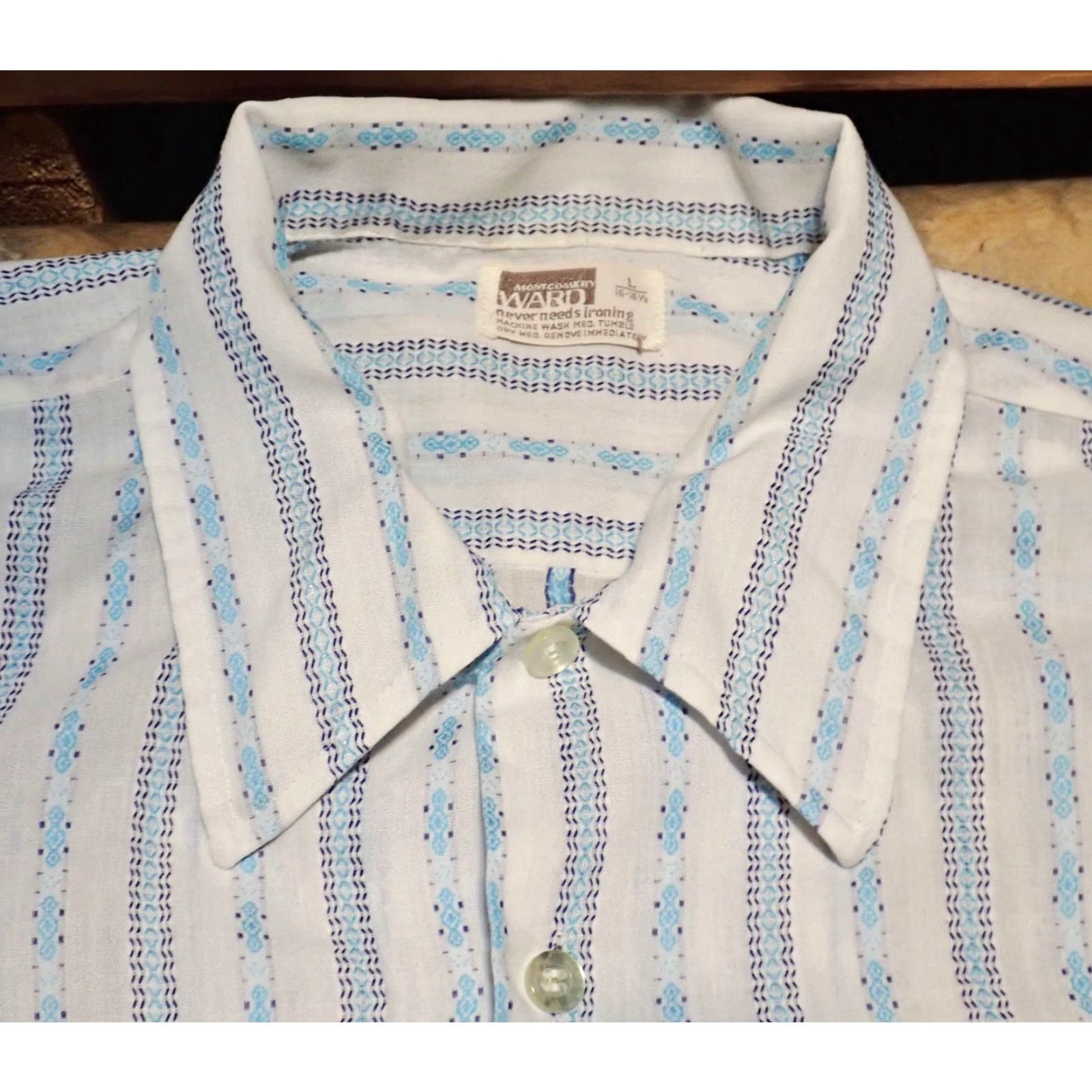 Vintage VINTAGE Montgomery Ward Shirt Mens L 70's Nik Striped Print All Over Disco Beige Size US L / EU 52-54 / 3 - 3 Thumbnail