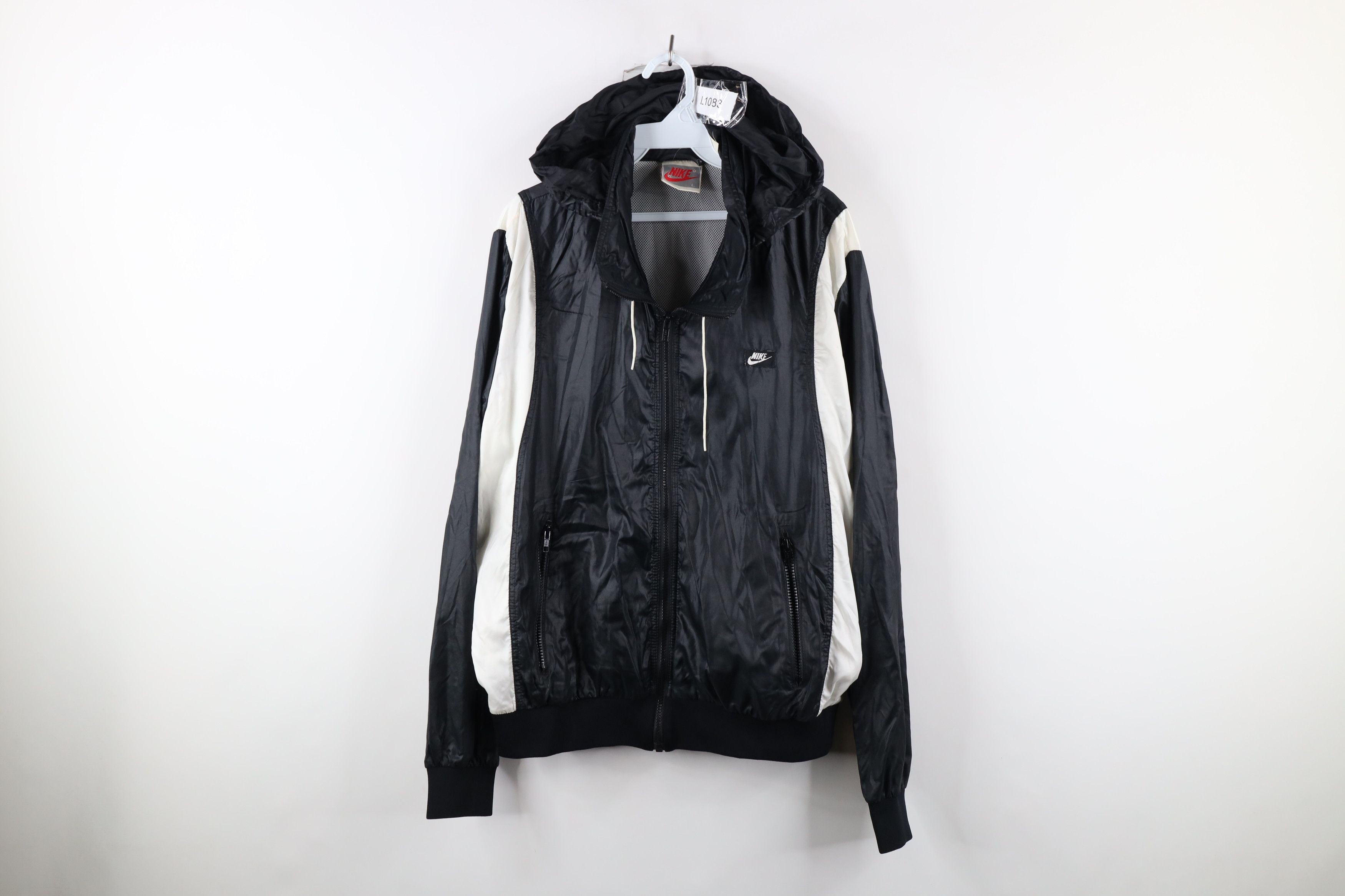 image of 90's Nike Logo Color Block Hooded Windbreaker Jacket in Black, Men's (Size Large)