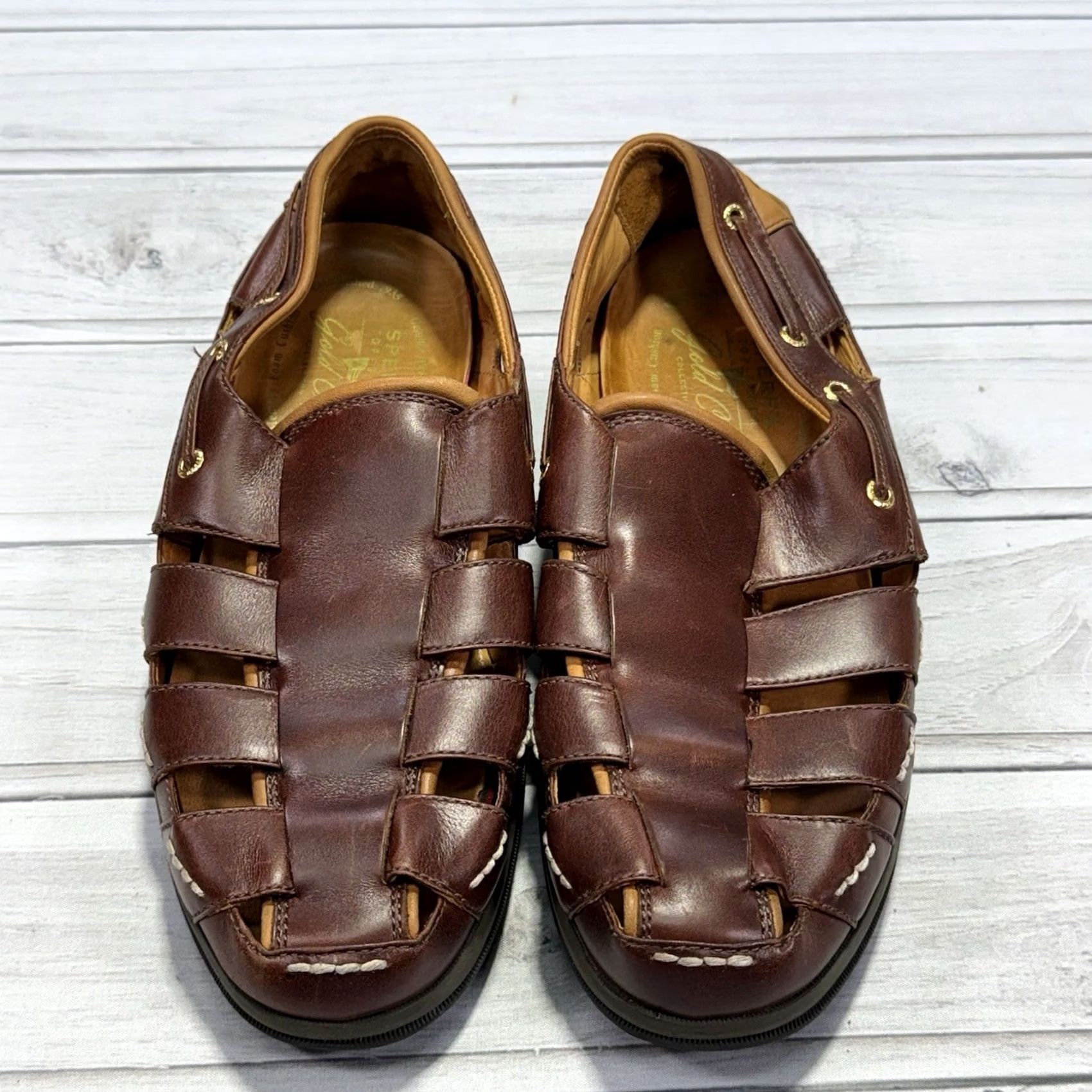 Sperry Sperry Top Sider Gold Cup Fisherman Sandals Mens 10.5 Leather Deerskin Vibram Brown Slp-On Size US L / EU 52-54 / 3 - 4 Thumbnail