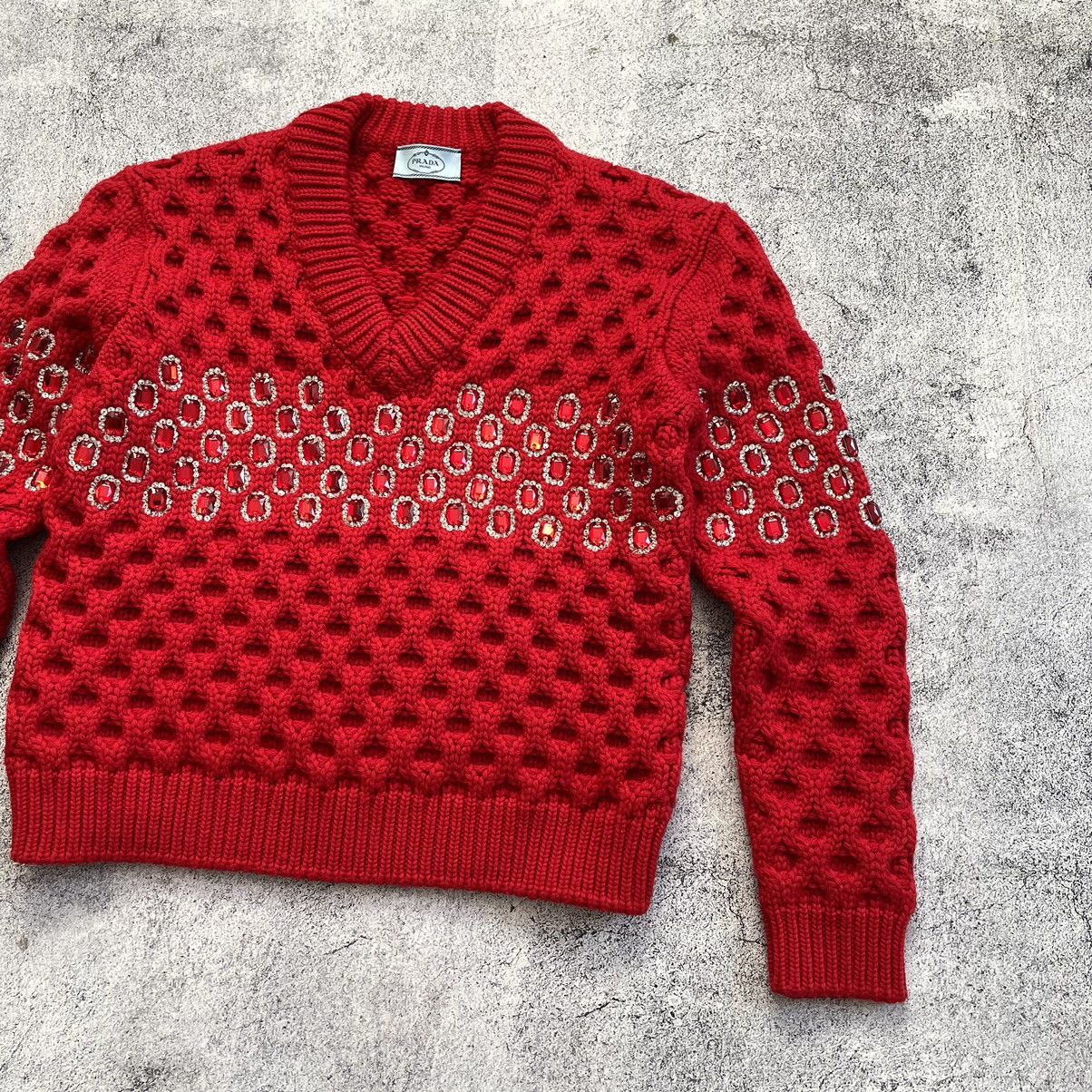 Prada Prada Crystal Embellished Wool Knit Sweater Red Limited Size S / US 4 / IT 40 - 3 Thumbnail