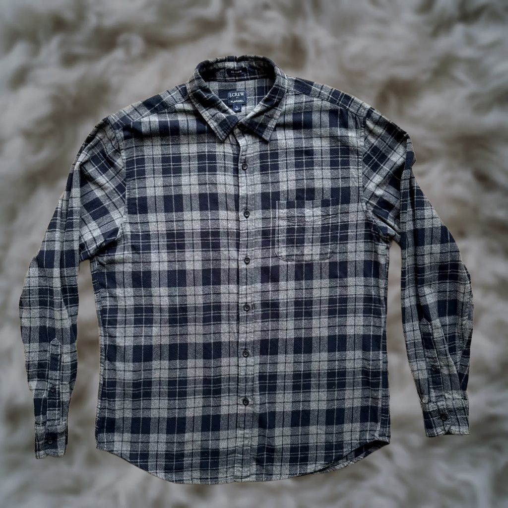 J.Crew J.CREW Shirt Mens Large Classic Flannel Point Collar Long Sleeve Grey Checks Size US L / EU 52-54 / 3 - 1 Thumbnail