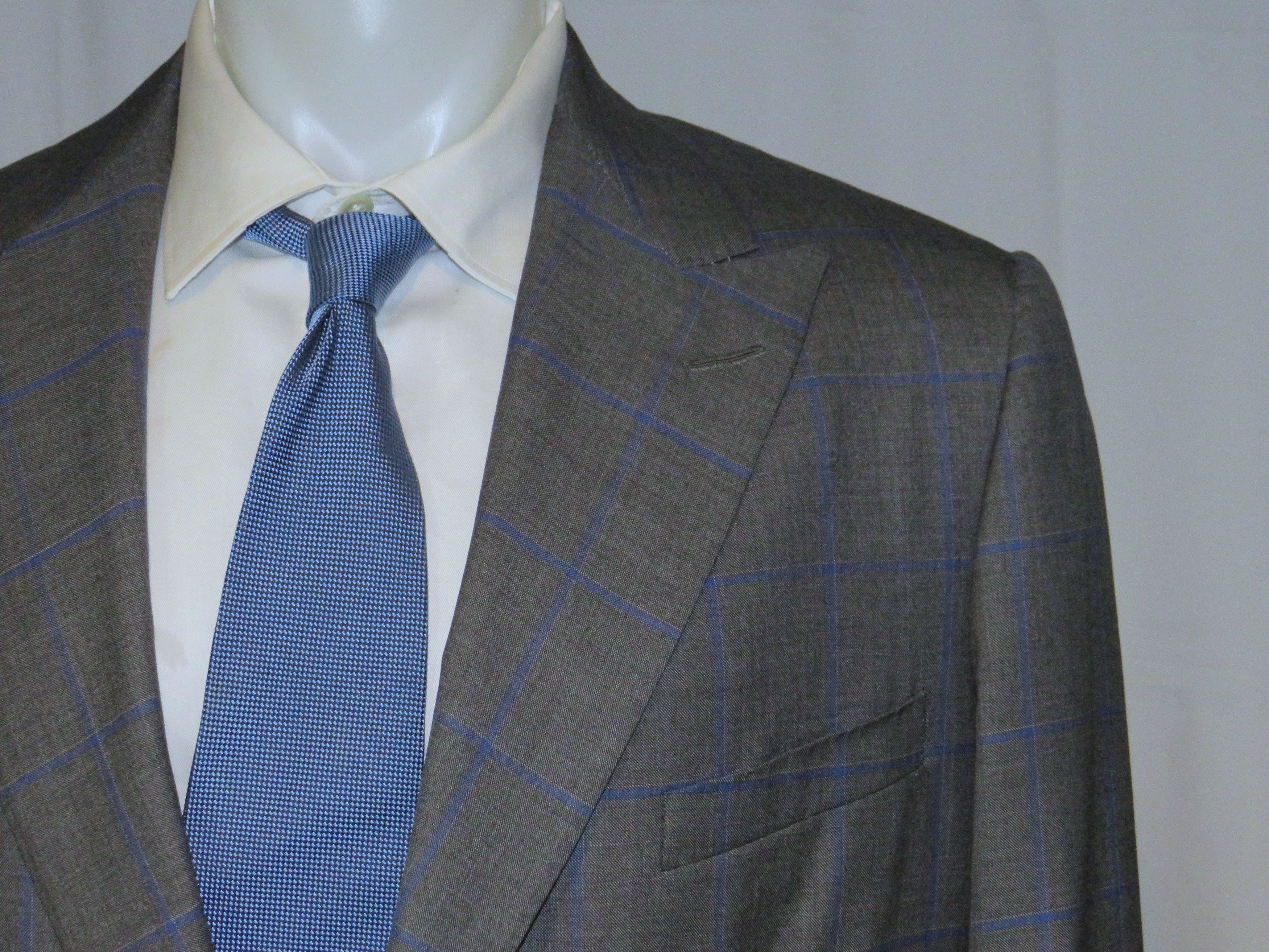 Alan Flusser Custom Made Gray Windowpane Two Button Suit 42L Size 42L - 7 Thumbnail