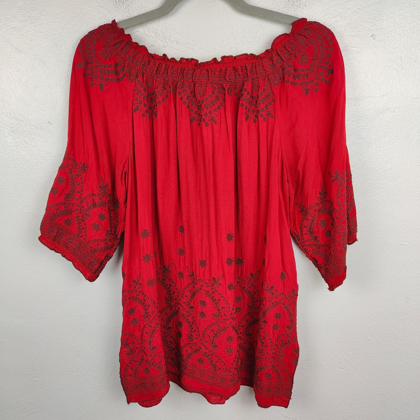Other Sundance Top Womens Petite Medium Red Embroidered Size M / US 6-8 / IT 42-44 - 4 Thumbnail