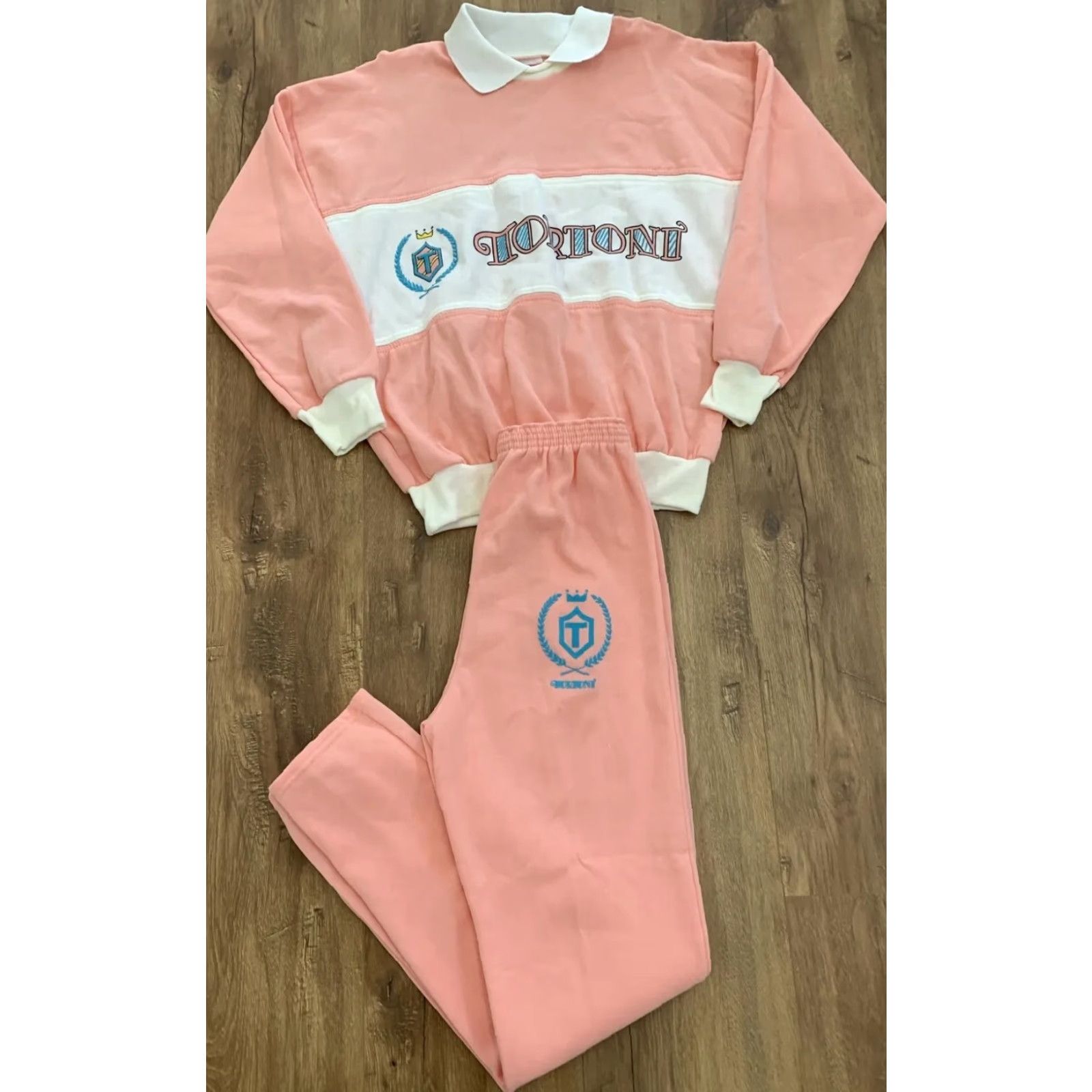 Pinko VTG Tortoni Pink Crewneck Sweatshirt Womens USA MADE Med. Sweatpants Set 80s Pastel Pink Womens Size M Size M / US 6-8 / IT 42-44 - 2 Thumbnail