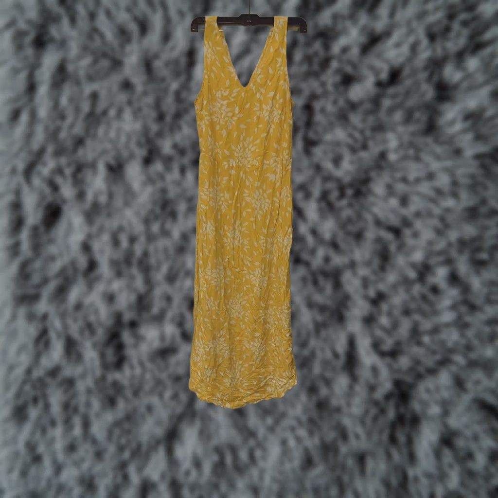 Women A New Day Yellow White Sleeveless Sun Dress Midi Length Split Med, Women's