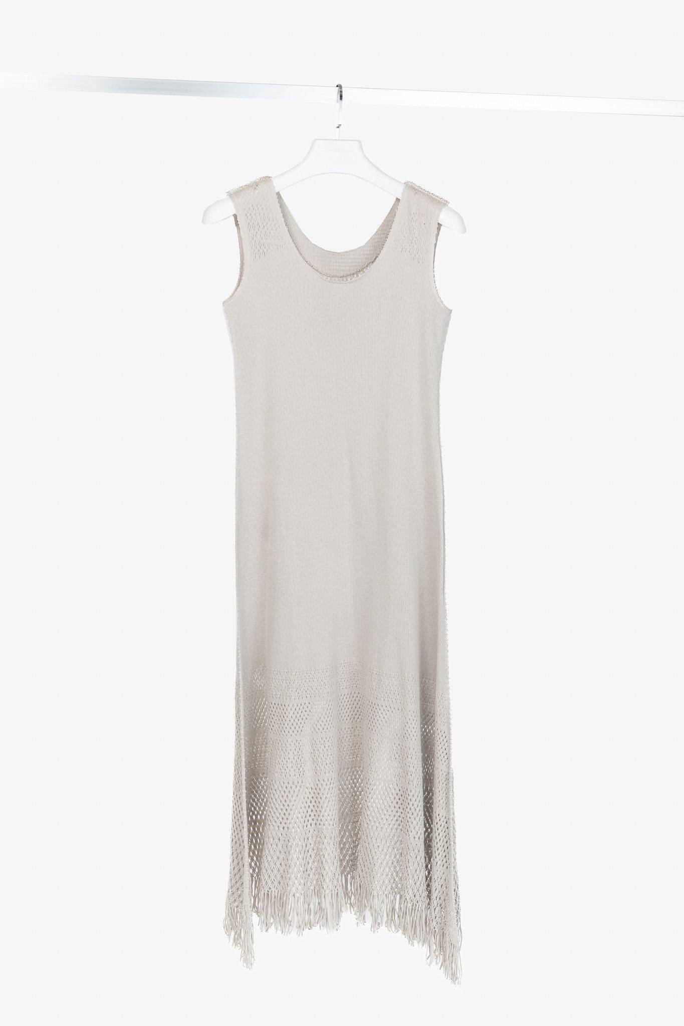 Issey Miyake Issey Miyake Fete Grey Mesh-Knit Fringe-Hem Maxi Dress Size M / US 6-8 / IT 42-44 - 1 Thumbnail