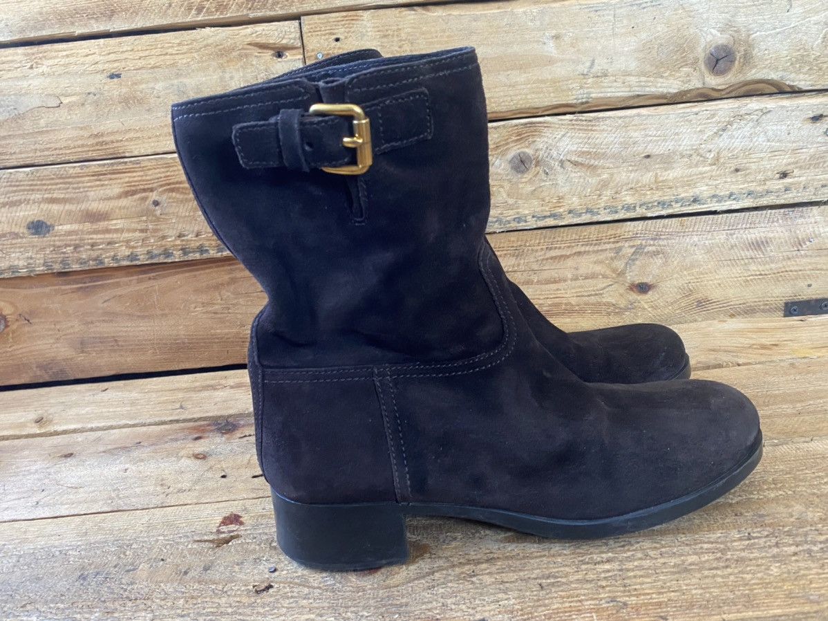 Designer × Prada × Vintage Prada suede choco brown moto biker ankle leather boots sz41 Size US 10.5 / IT 40.5 - 8 Thumbnail