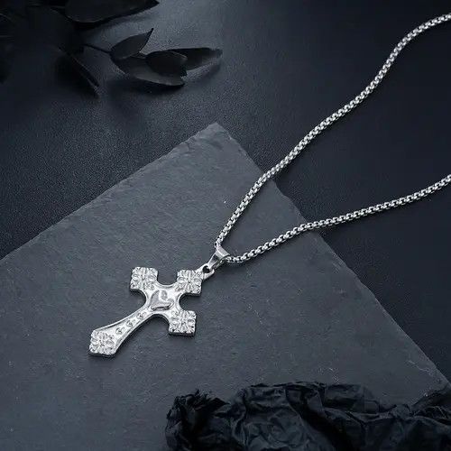 Jewelry Silver Cross Pendant Necklace, Men's Religious Jewelry Size ONE SIZE - 4 Thumbnail
